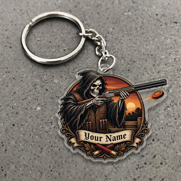 Maxcorners Grim Reaper Rustic Sunset Shooting Scene Custom Name Trap Shooting Custom Gift 2D Flat Acrylic Ornament, Keychain