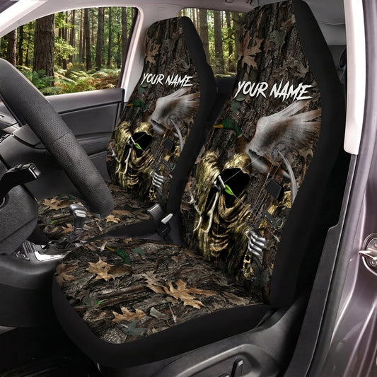 Maxcorners Deer Skull Hunting Dark Forest Camo Personalized Name Car Seat Covers