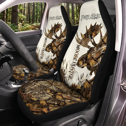 Maxcorners Deer Hunting White Buck Skull Woodland Personalized Name Car Seat Covers