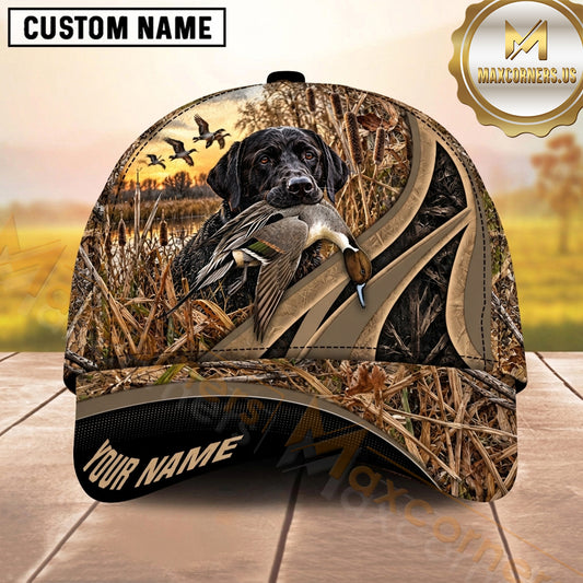 Maxcorners Sunset Marshland Gold Trim Duck Hunting Dog Cap, Multiple Breeds Personalized Name 3D Cap