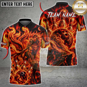 Maxcorners Bowling Phoenix Fire Bowling Ball and Pins Graphic Multiple Options Personalized Name, Team Name 3D Shirt