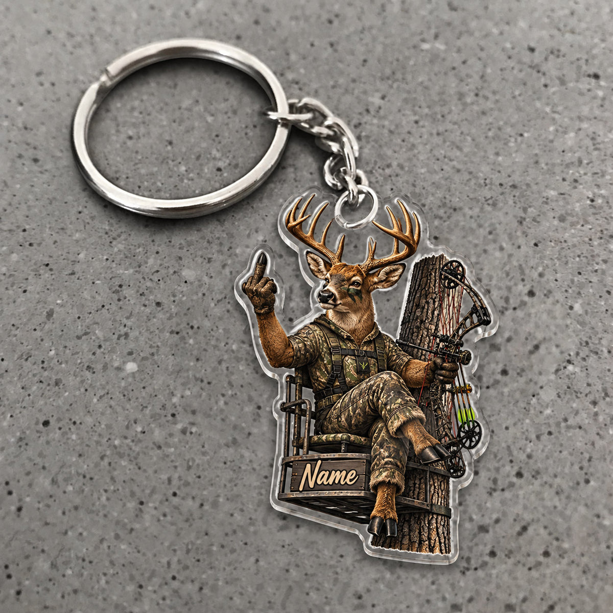 Maxcorners Deer Bow Hunter Woodland Character Custom Name Trap Hunting Custom Gift 2D Flat Acrylic Ornament, Keychain