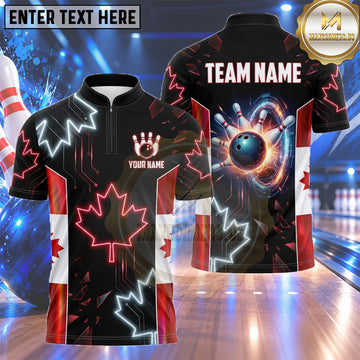 Maxcorners Canadian Flag Bowling Shirt Mountain Landscape Maple Leaf Multiple Options Personalized Name, Team Name 3D Shirt