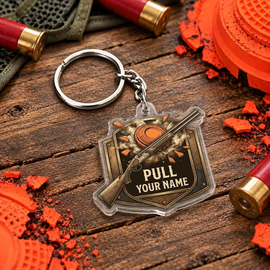Maxcorners Vintage Tactical Shotgun Clay Emblem Trap Shooting Personalized Name Acrylic Keychain