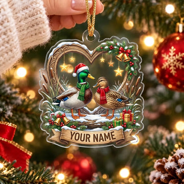Maxcorners Mallard Ducks Christmas Woodland Personalized Name Christmas Ornament