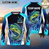 Maxcorners Fishing Shirt Electric Blue Flame Lightning Style Multiple Options Personalized Name, Team Name 3D Long Sleeve Shirt (13 Fish Species)