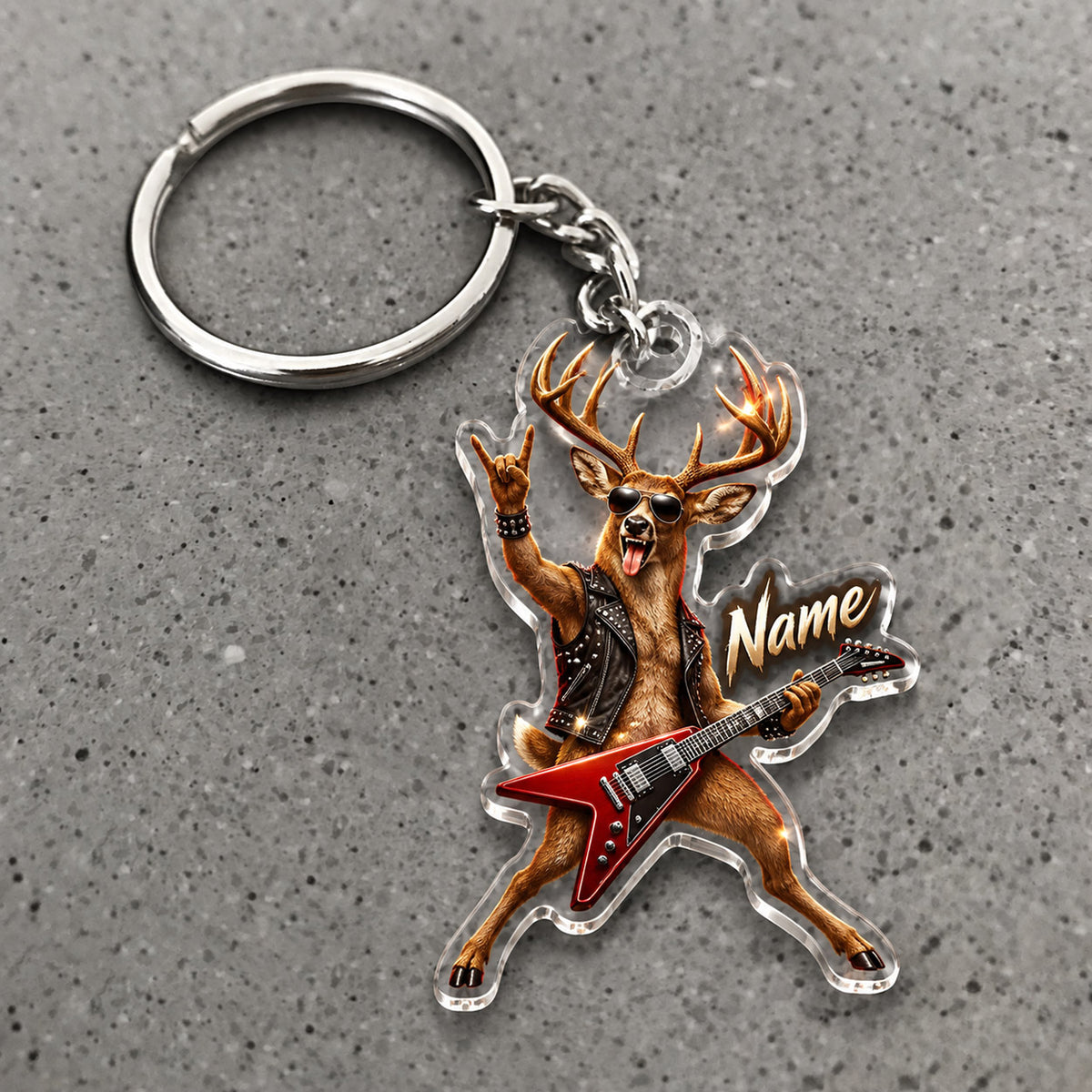 Maxcorners Deer Guitar Player Rock Star Character Custom Name Trap Hunting Custom Gift 2D Flat Acrylic Ornament, Keychain