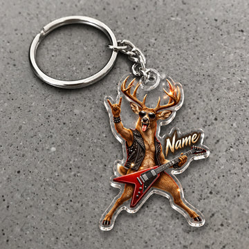 Maxcorners Deer Guitar Player Rock Star Character Custom Name Trap Hunting Custom Gift 2D Flat Acrylic Ornament, Keychain