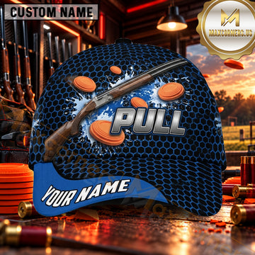 Maxcorners PULL Shotgun Orange Targets Trap Shooting Personalized Name 3D Cap