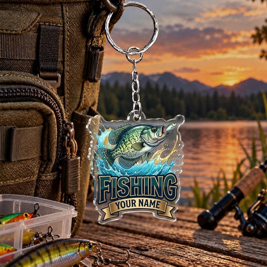 Maxcorners Bold Fishing Typography Artwork Personalized Name 2D Acrylic Keychain Ornament (8 Fish Species)
