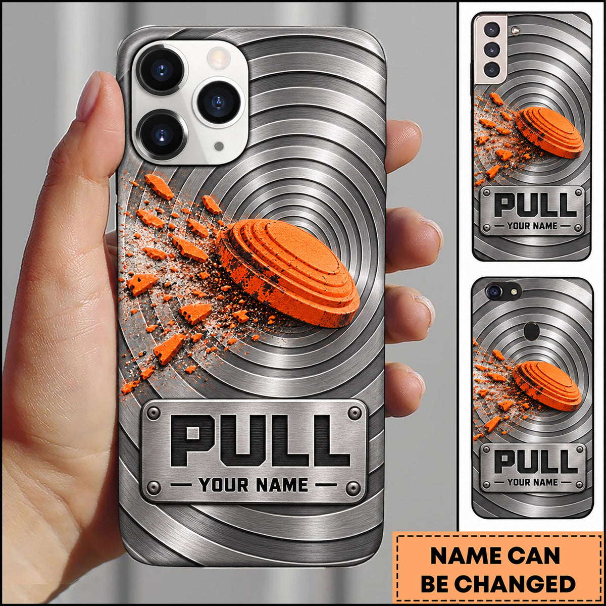 Maxcorners Trap Shooting Metallic Wave Clay Target Personalized Name 3D Phone Case