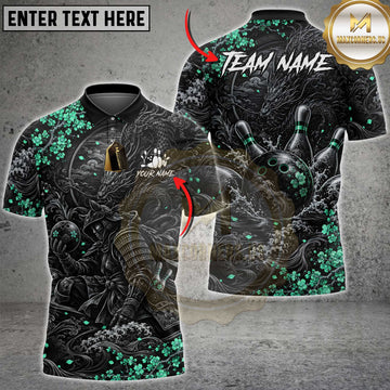 Maxcorners Bowling Samurai Dragon Floral Bowling Ball Graphic Multiple Options Personalized Name, Team Name 3D Shirt