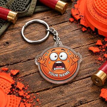 Maxcorners Funny Shocked Clay Target Mascot Trap Shooting Personalized Name Acrylic Keychain
