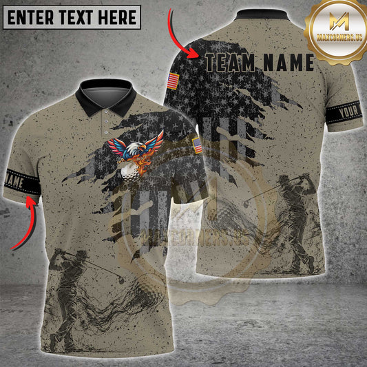 Maxcorners Golf American Flag Eagle Golfer Grunge Design Multiple Options Personalized Name, Team Name 3D Shirt