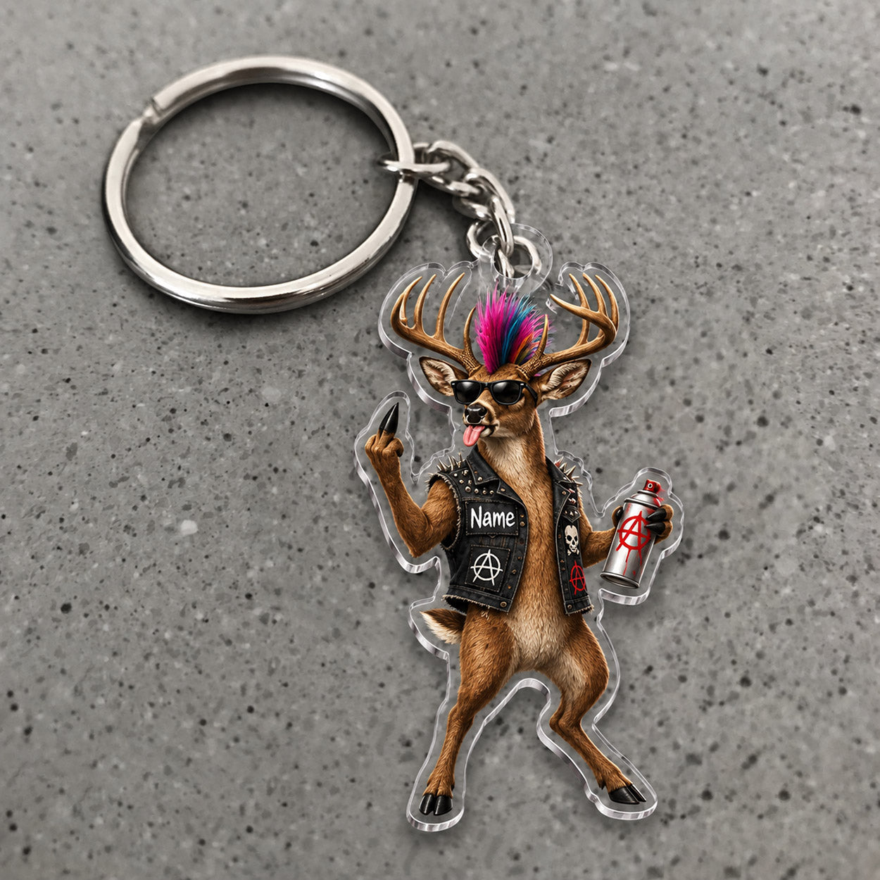 Maxcorners Deer Punk Rock Soda Character Custom Name Trap Hunting Custom Gift 2D Flat Acrylic Ornament, Keychain