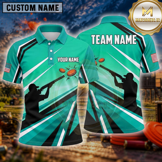 Maxcorners Trap Shooting Shirt Clay Shooting Dynamic Sports Stripes Multiple Options Personalized Name, Team Name 3D Shirt