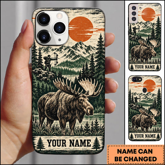 Maxcorners Moose Hunting Japanese Sunset Mountain Forest Personalized Name 3D Phone Case