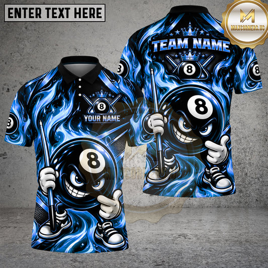 Maxcorners Billiards 8 Ball Crown Flame Cartoon Character Multiple Options Personalized Name, Team Name 3D Shirt