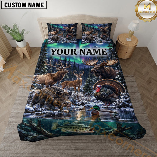 Maxcorners Wildlife Outdoor Hunting River Waterfall Wildlife Scene Multiple Options Personalized Name 3D Printed Bedding Set