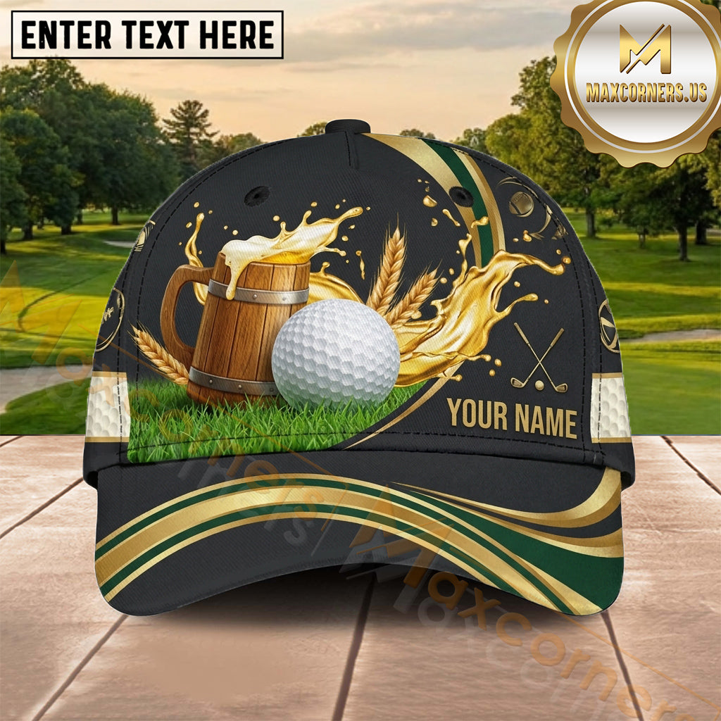Maxcorners Golf Golden Beer Mug Splash Golf Ball Personalized Name 3D Cap
