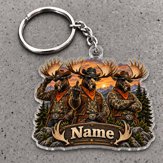 Maxcorners Moose Hunting Hunter Friends Outdoor Adventure Custom Name Trap Hunting Custom Gift 2D Flat Acrylic Ornament, Keychain