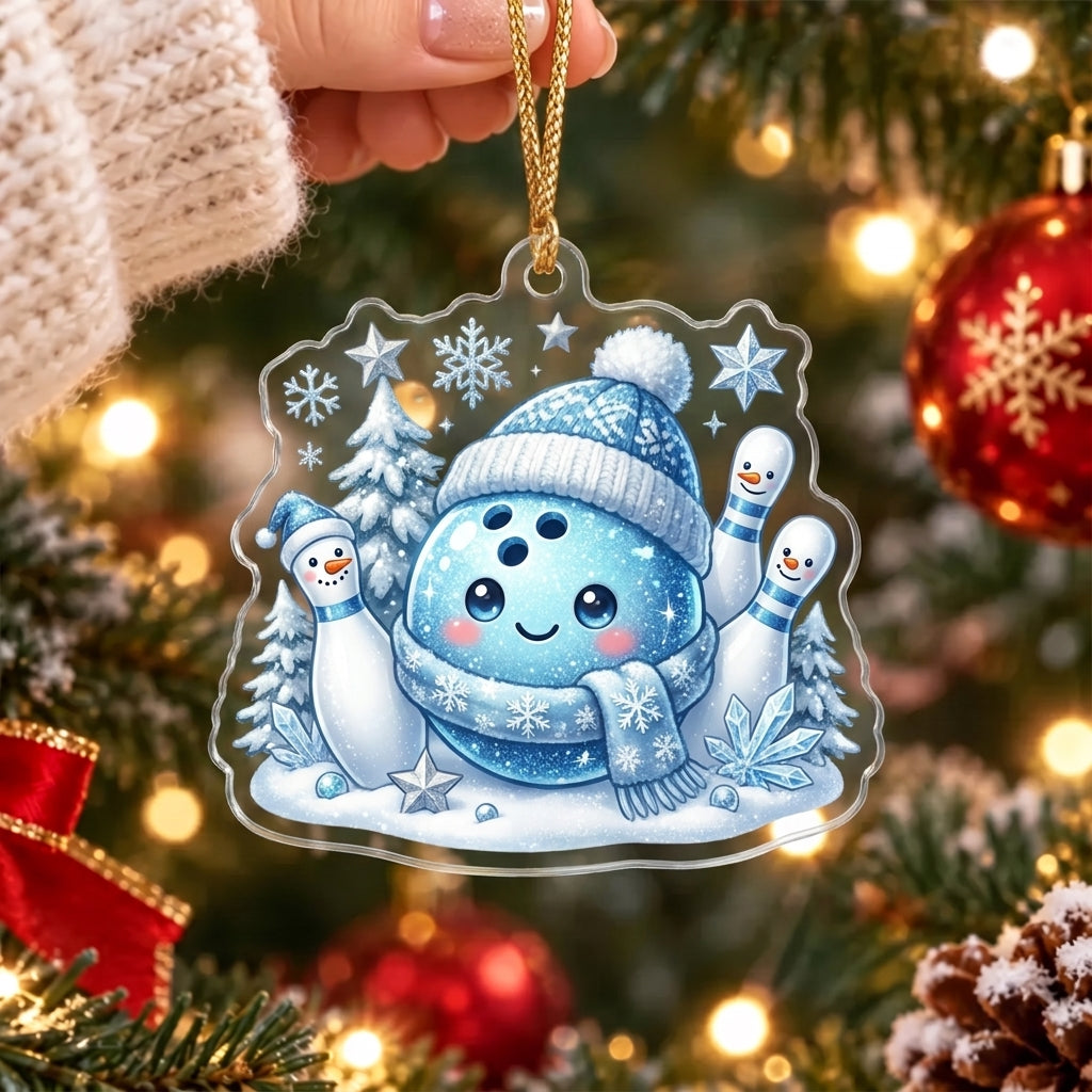 Maxcorners Bowling Blue Snowman Bowling Ball Winter Wonderland Personalized Name Christmas Ornament
