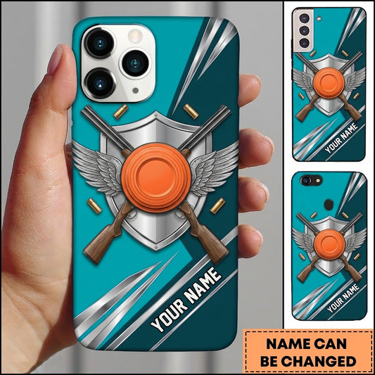 Maxcorners Winged Clay Target Crossed Shotguns Personalized Name Trap Shooting Phone Case