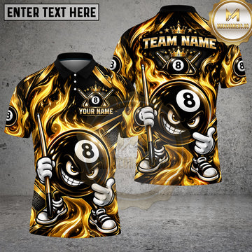 Maxcorners Billiards 8 Ball Crown Flame Cartoon Character Multiple Options Personalized Name, Team Name 3D Shirt