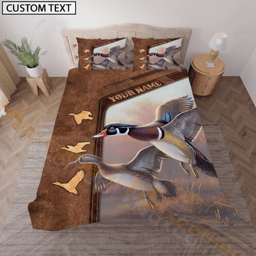Maxcorners Personalized Duck Hunting Bedding Set, Custom Name Flying Mallard Duck Rustic Bedding, Waterfowl Hunter Gift for Hunter