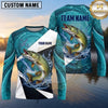 Maxcorners Fishing Shirt Turquoise Water Swirl Fish Scale Pattern Multiple Options Personalized Name, Team Name 3D Long Sleeve Shirt (13 Fish Species)