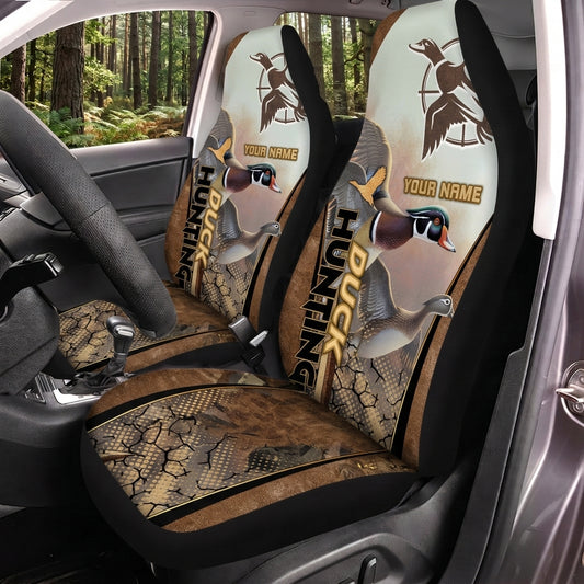 Maxcorners Duck Hunting White Vintage Leather Personalized Name Car Seat Covers