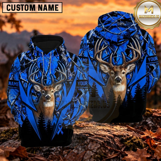 Maxcorners Whitetail Buck Antler Geometric Camo Personalized Name 3D Hoodie