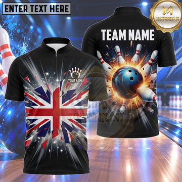 Maxcorners British Flag Bowling Jersey Explosive Bowling Ball Graphic Multiple Options Personalized Name, Team Name 3D Shirt