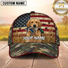 Maxcorners Distressed American Flag Woodland Camo Duck Hunting With Dogs Multi Options Personalized Name 3D Cap