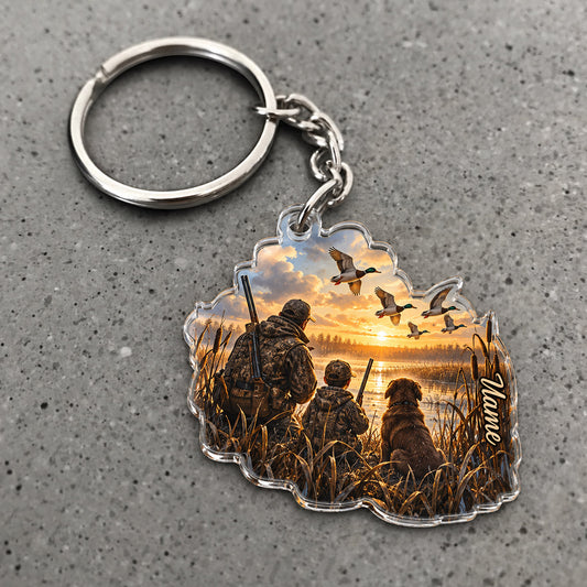 Maxcorners Hunting Friends Sunrise Field Scene Custom Name Trap Hunting Custom Gift 2D Flat Acrylic Ornament, Keychain