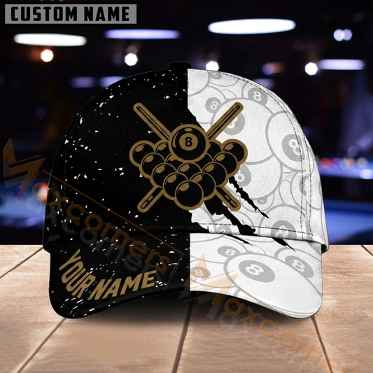 Maxcorners Billiards Pool Cue Black Gold Geometric Multiple Options Personalized Name 3D Cap