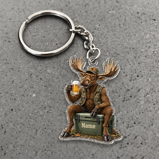 Maxcorners Moose Camper Rustic Outdoor Character Custom Name Trap Hunting Custom Gift 2D Flat Acrylic Ornament, Keychain