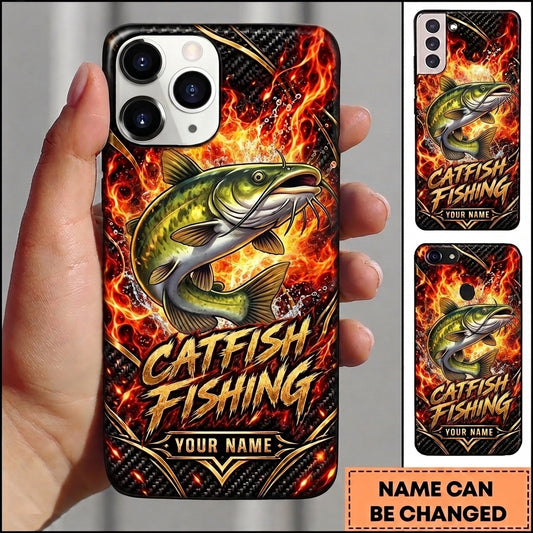 Maxcorners Fishing Flaming Carbon Fiber Artwork Multiple Options Personalized Name Phone Case (13 Fish Species)