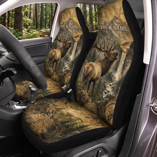 Maxcorners Deer Hunting Vintage Sepia Forest Personalized Name Car Seat Covers