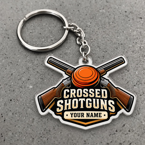 Maxcorners Clay Shooting Crossed Shotguns Clay Target Emblem Custom Name Custom Gift 2D Flat Acrylic Ornament, Keychain