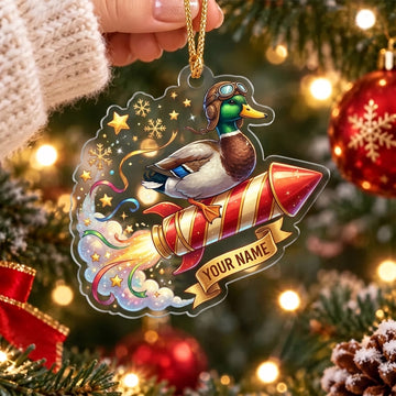 Maxcorners Mallard Duck Christmas Rocket Personalized Name Christmas Ornament