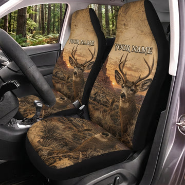 Maxcorners Deer Hunting Golden Forest Personalized Name Car Seat Covers