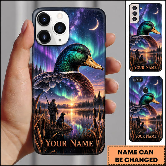 Maxcorners Mallard Duck Hunting Aurora Night Lake Scene Personalized Name 3D Phone Case