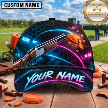 Maxcorners Trap Shooting Neon Galaxy Shotgun Design Multiple Options Personalized Name 3D Cap