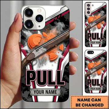 Maxcorners White Red Shooting Stripes Pull Clay Target Personalized Name Trap Shooting Phone Case