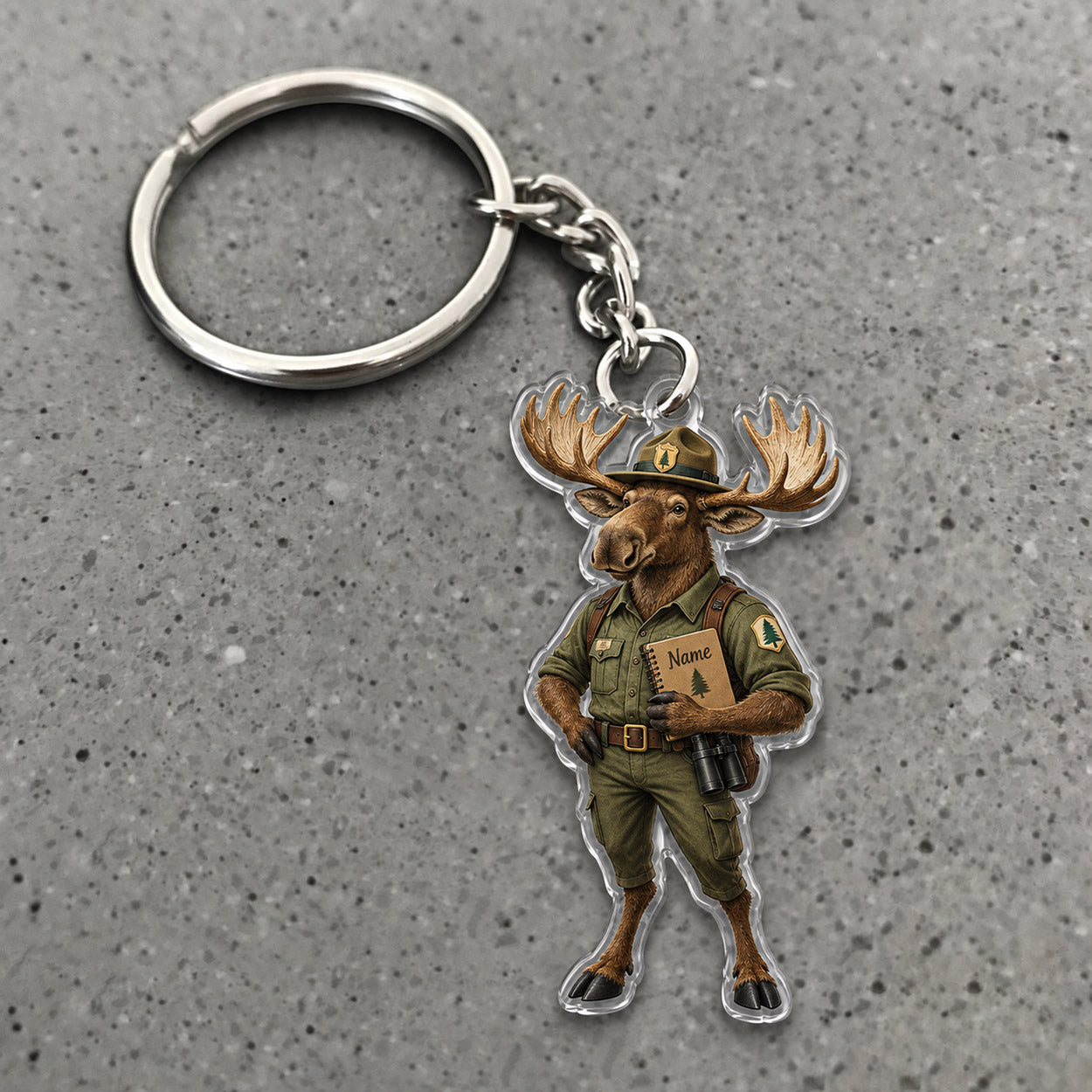 Maxcorners Moose Park Ranger Outdoor Character Custom Name Trap Hunting Custom Gift 2D Flat Acrylic Ornament, Keychain