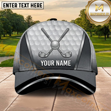 Maxcorners Golf Silver Ball Texture Crossed Clubs Personalized Name 3D Cap