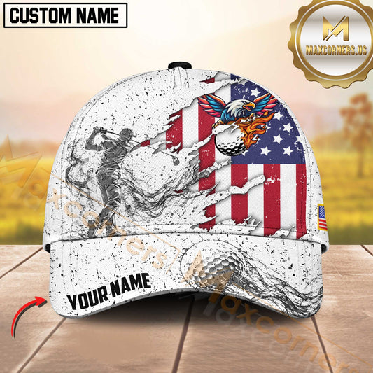 Maxcorners Golf American Flag Eagle Golfer Swing Distressed Artwork Multiple Options Personalized Name 3D Cap