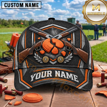 Maxcorners Trap Shooting Crossed Shotguns Clay Target Badge Multiple Options Personalized Name 3D Cap