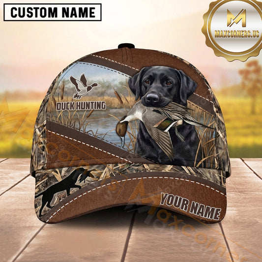 Maxcorners Vintage Brown Leather Marshland Duck Hunting Dog Cap, Multiple Breeds Personalized Name 3D Cap